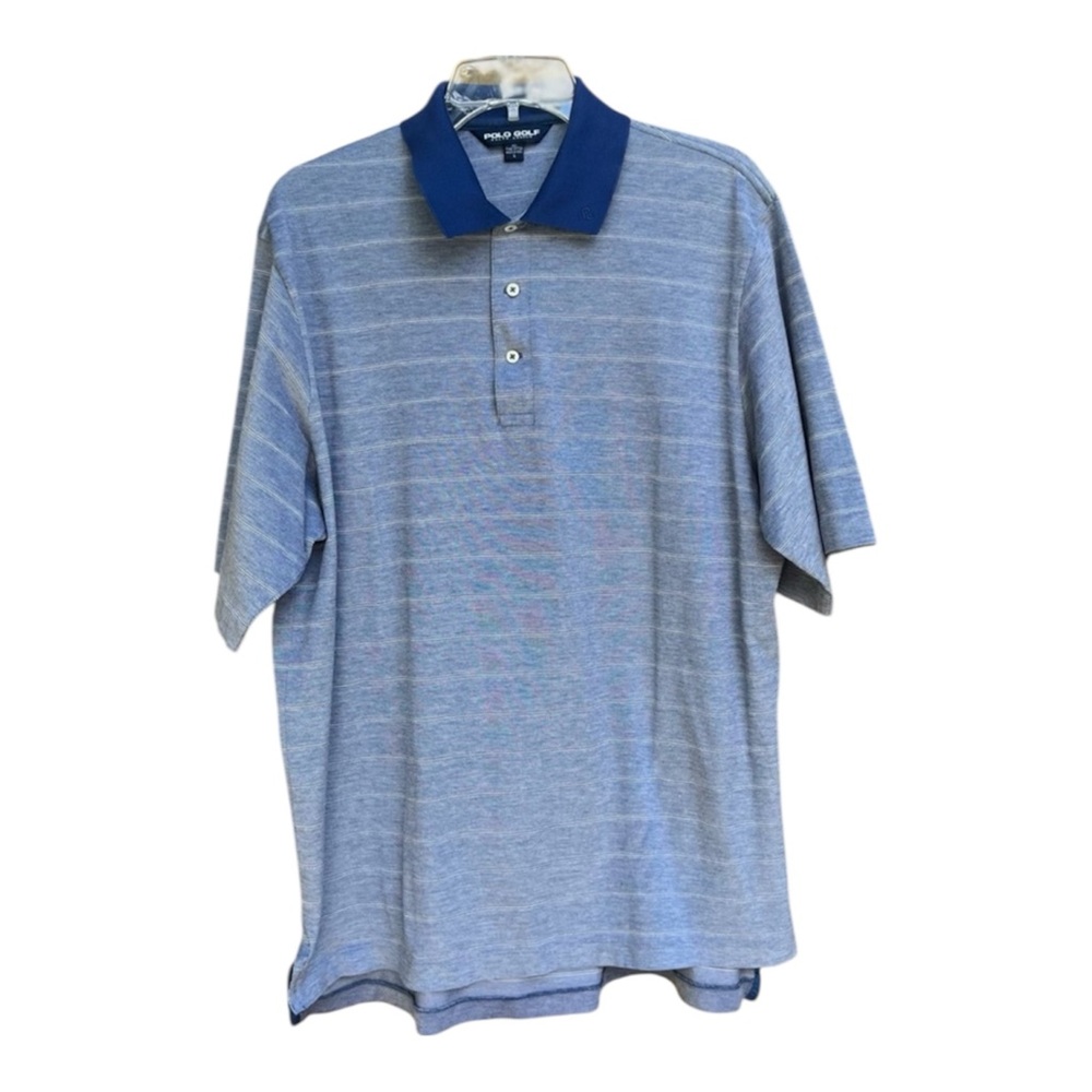 Polo Golf By Ralph Lauren Men’s Stripped Heathered Blue Polo Shirt SZ L